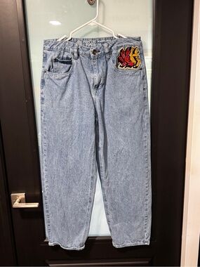 Ninth Ambush Light Blue Relaxed Jeans with Flame Patch
